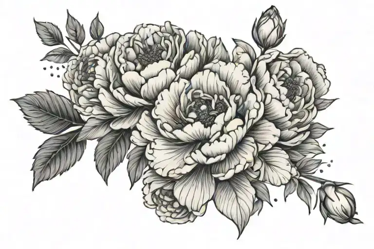 Galaxy And Peonies Outline Drawing