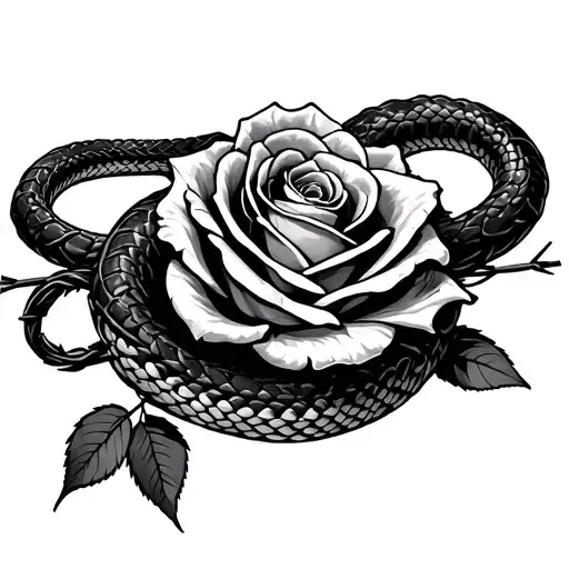 Snake And Barbed Wire Wrapped Around A Rose Intertwined