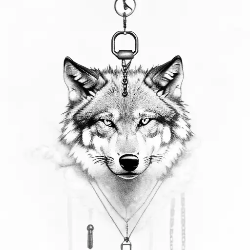 Smoke Wolf With Chain And Lock Around Neck