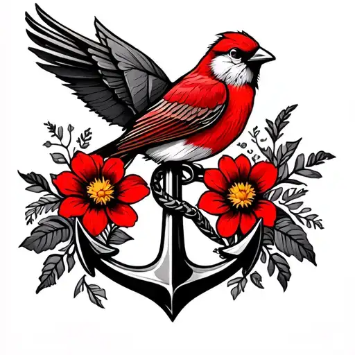 Farm Plow Ship Anchor Red Bird And Flowers