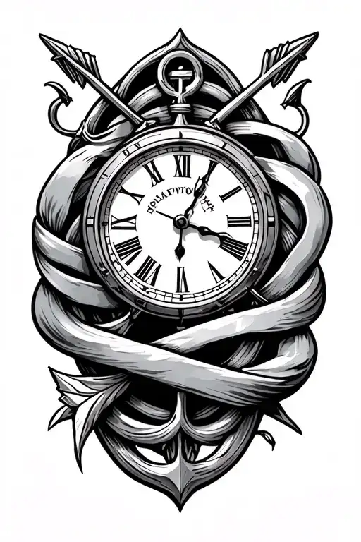 World Compas Clock Arrow Anker Intertwined