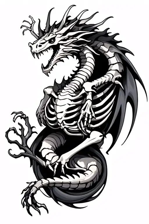 Skeleton Dragon To Wrap Around Arm Half Sleeve
