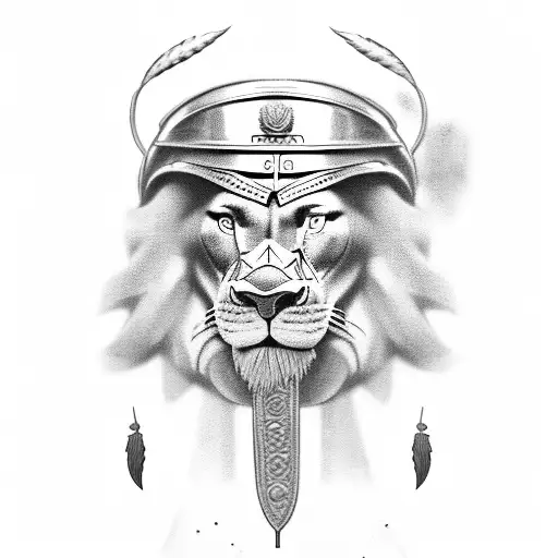 Create A Military History Inspired Tattoo Featuring A Spartan Warrior With A Lion's Head Helmet