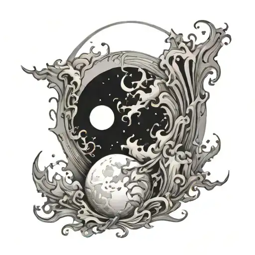 Fluid Art Tatto With Moon
