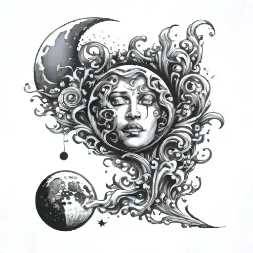 Fluid Art Tatto With Moon