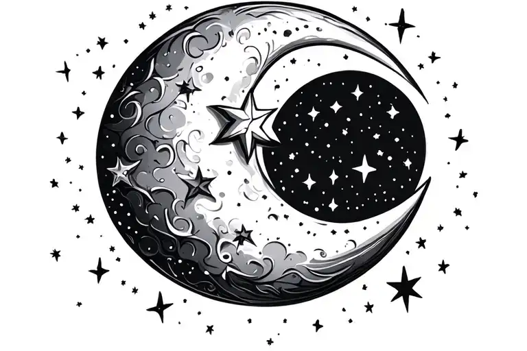 Crescent Moon Surrounded By Stars