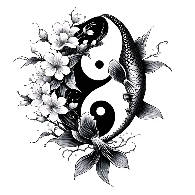 Yin Yang Koi Fish Cherry Blossom