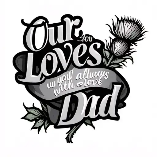Small Scottish Thistle Wrapping Around The Words Our Loves With You Always Love Dad