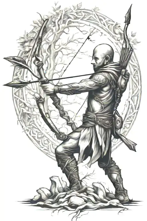 Arash The Archer Shooting An Arrow And Life Tree Roots