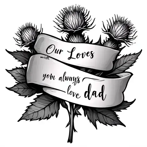 Small Dainty Scottish Thistle Wrapping Around The Words Our Loves With You Always Love Dad
