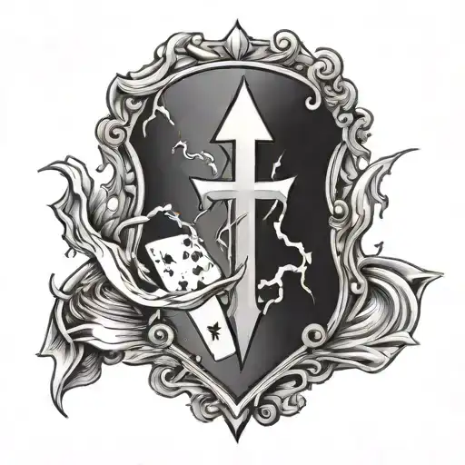 A Lightning Bolt Striking A Playing Card With A Religious Symbol