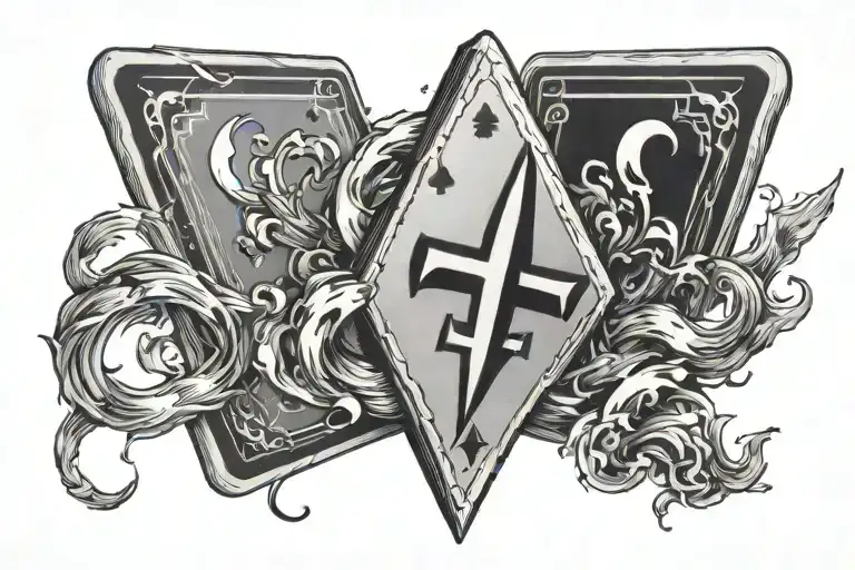 A Lightning Bolt Striking A Playing Card With A Religious Symbol