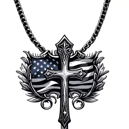 Cross Necklace Grilling American Flag