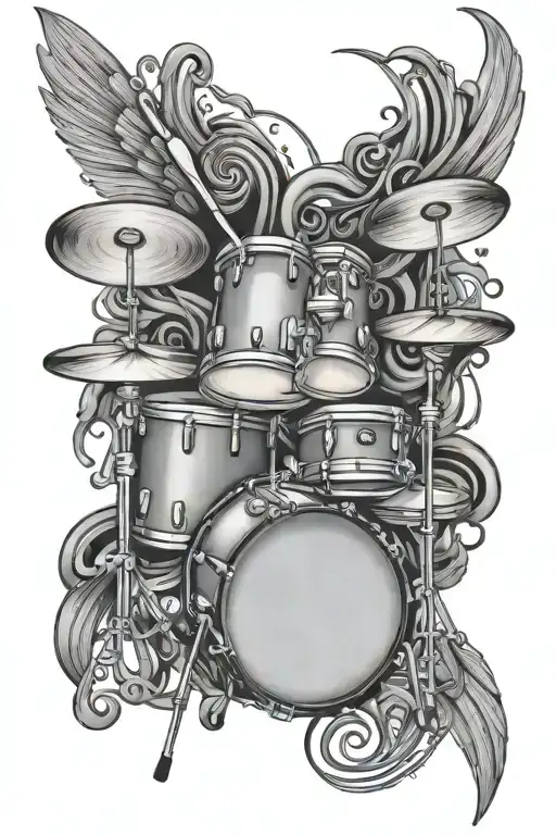 Drums And Music Notes Intertwined