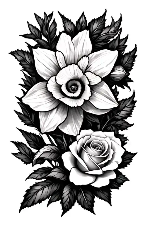 Daffodil And Rose Intertwined