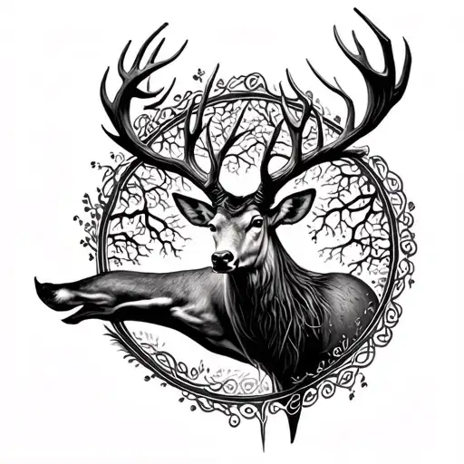 Stag And A Celtic Tree Of Life