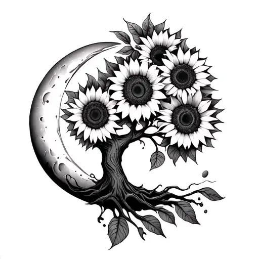 Tree Of Life With Sunflowers And Moon