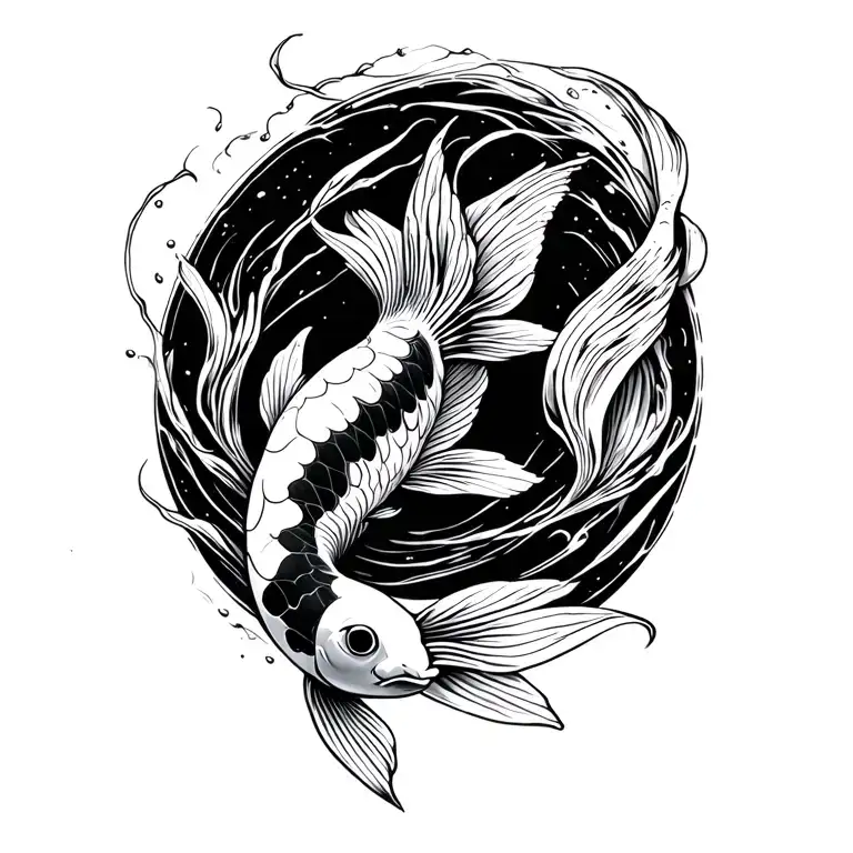 Black And White Koi Fish Swimming
