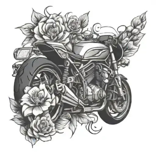 Sport Motorcycle With Fineline Flowers And Heartbeat