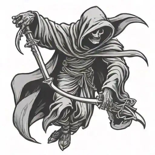Grim Reaper Holding A Scythe Over Head Hovering