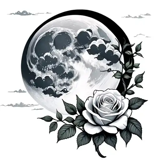 Full Moon With Clouds Roses Growing