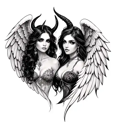 Gemini Twin Latinas One Devil One Angel Wing