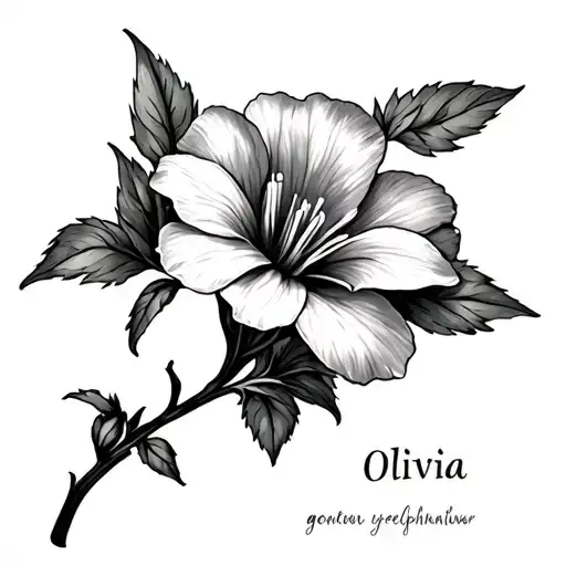 Delphinium Flower With The Name Olivia Going In A Vertical Line Down The Stem