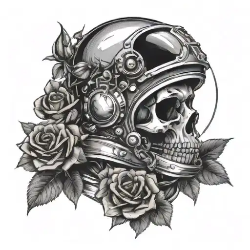 Skeleton Astronaut Helmet Adorned With Roses