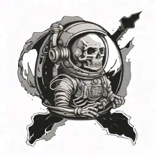 Skeleton Astronaut Helmet Cracked Hour Glass