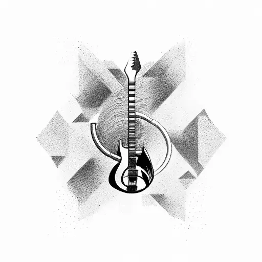 A Black And Grey Tattoo Of A Guitar Merging With Mechanical Elements
