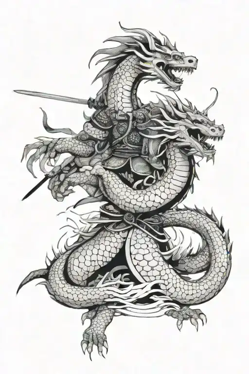 Samurai Fighting Fire Breathing Dragon