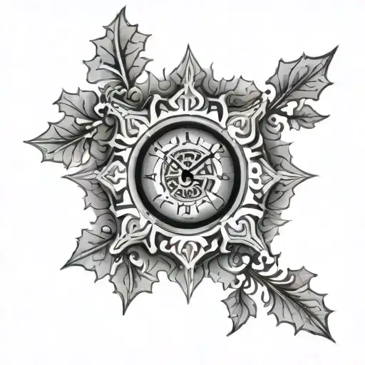 Clock Inside A Snowflake Design