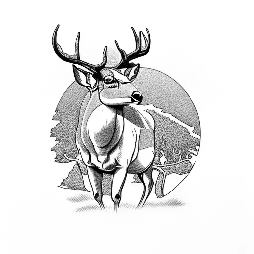 Mule Deer With Mountain Bike And Apricot Tree