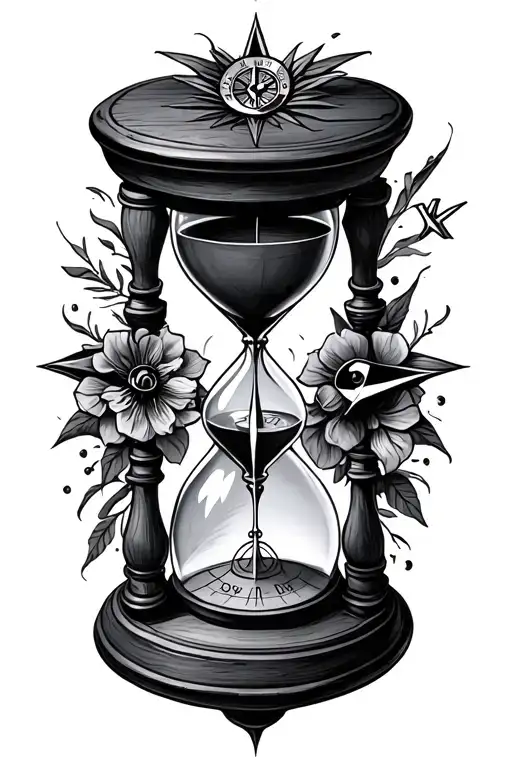 Hourglass And Compass Surrounded