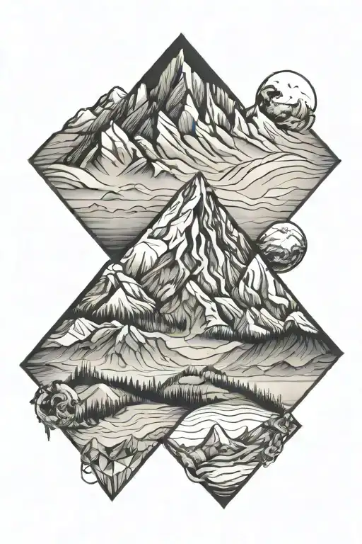 Mountain Range In Diamond Shaped Line Outlining