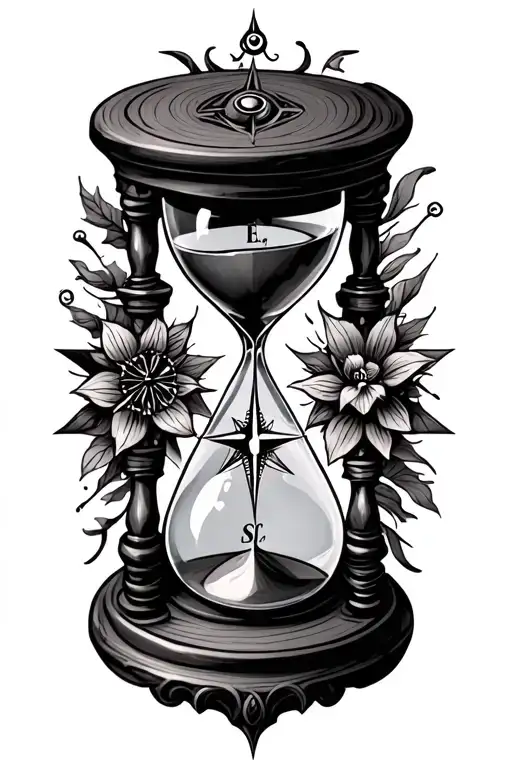 Hourglass And Compass Surrounded