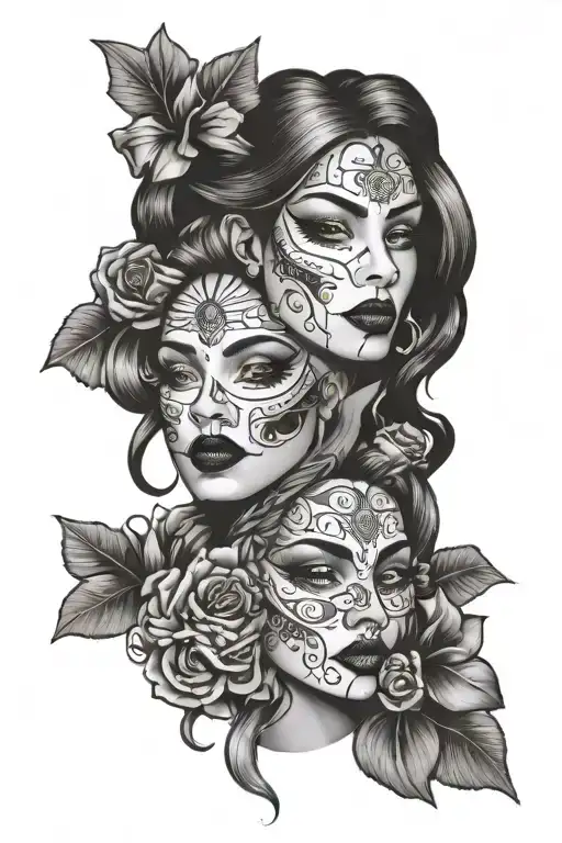 Women Chicano Faces With Money Bows Inspired Design Incorporating