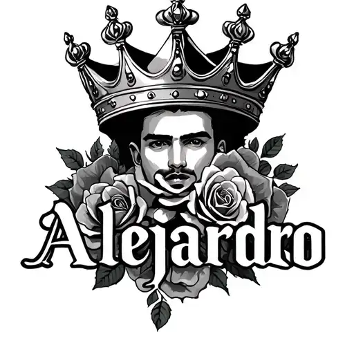 Name Alejandro With Roses And King Crown