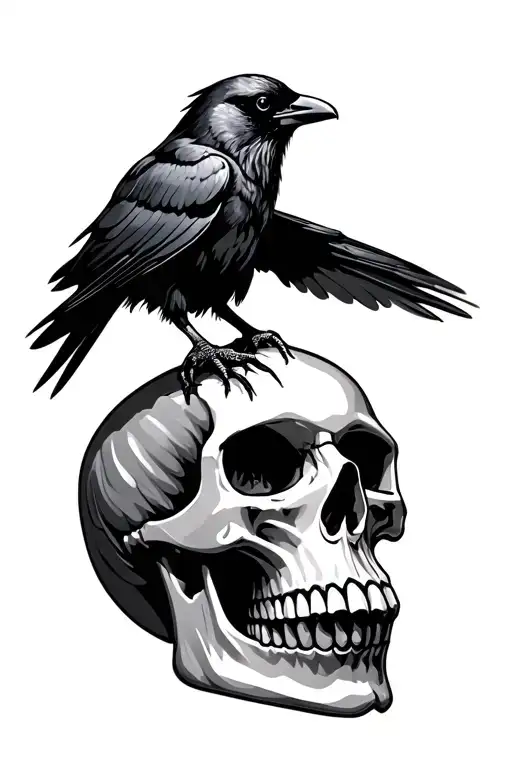 Crow Perched On A Skull