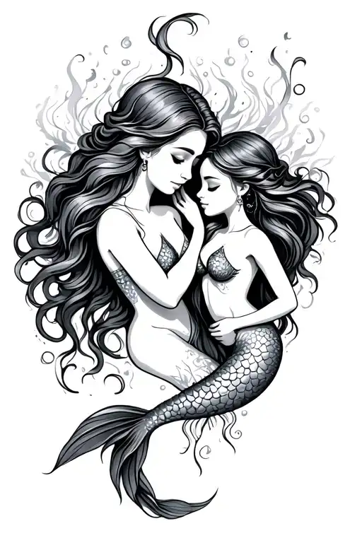 Mother Daughter Mermaid Holding