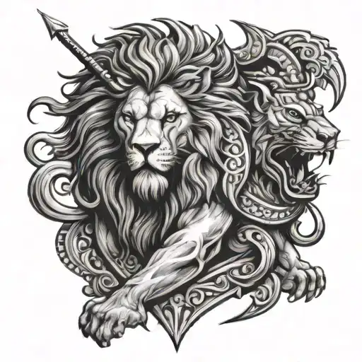 Scottish Warrior And Lion Roaring