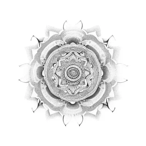 Intricate Black And Grey Mushroom Mandala