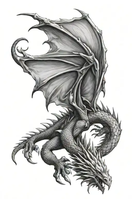 Realistic Black And White Game Of Thrones Dragon In Gothic Style Dungeons And Dragons