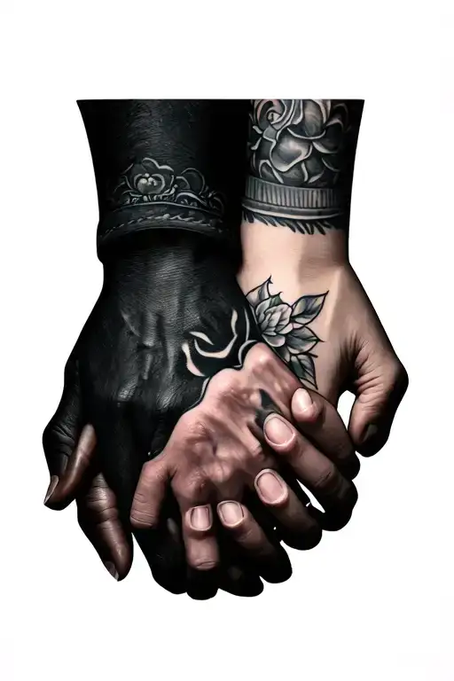 Couples Tattoo On Hands Holding Hands With His
