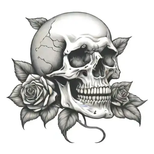 Skull With Rose In Mouth