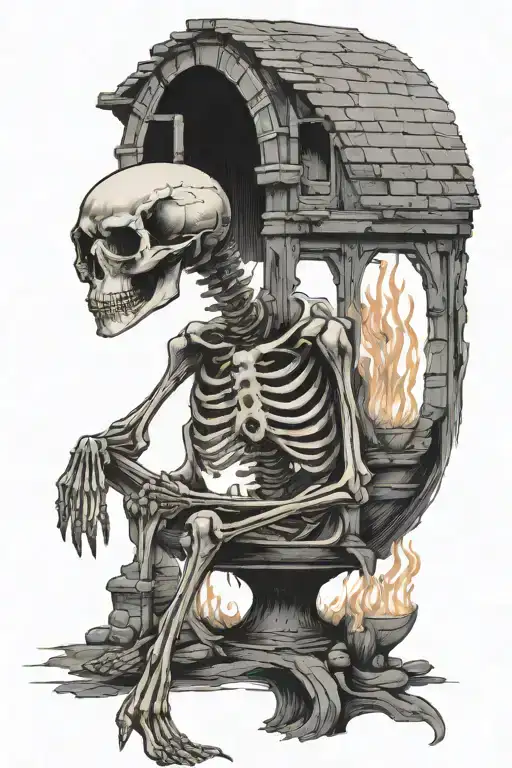 Watering Skeleton Sitting Under Burning Bridge