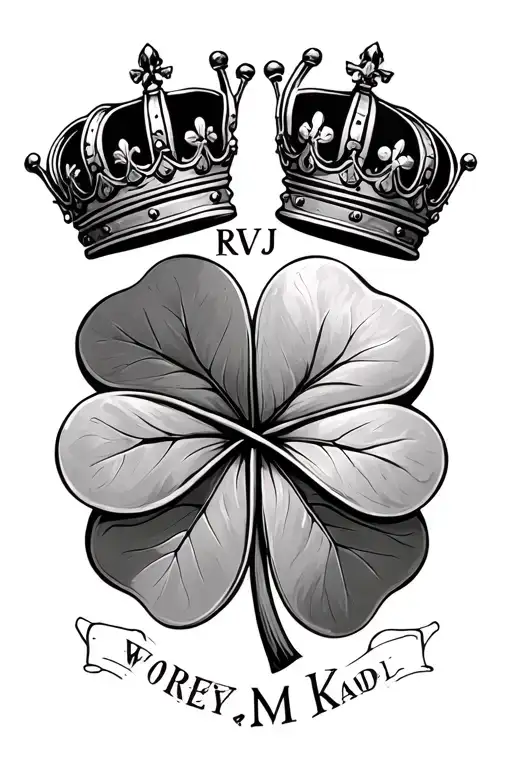 Four Leaf Clover With Initials Rvj On Stem And A Queens Crown On Top Of Leaf