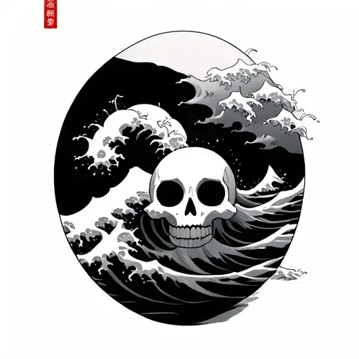 Japanese Waves With Yokai Representing Death And Love