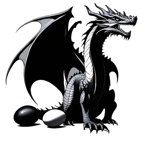 Mother Dragon Guarding 3 Eggs