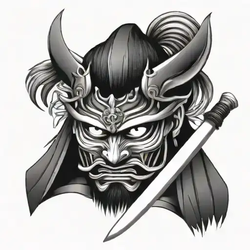 Samurai Hannay Mask And Holding Sword